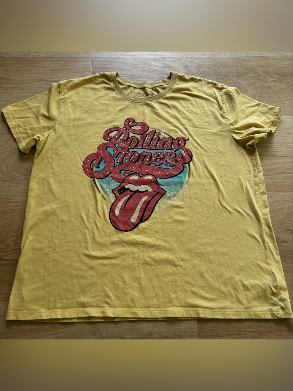 Rolling Stones Yellow Tee with Red Logo and Blue Accent
